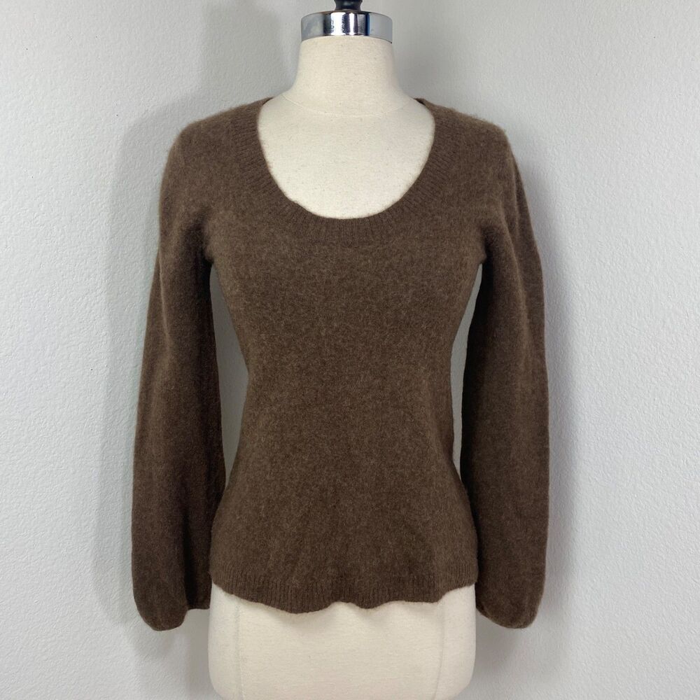 Old Navy Brown Cashmere Pullover Sweater Scoop Neck Long Balloon Sleeves Large